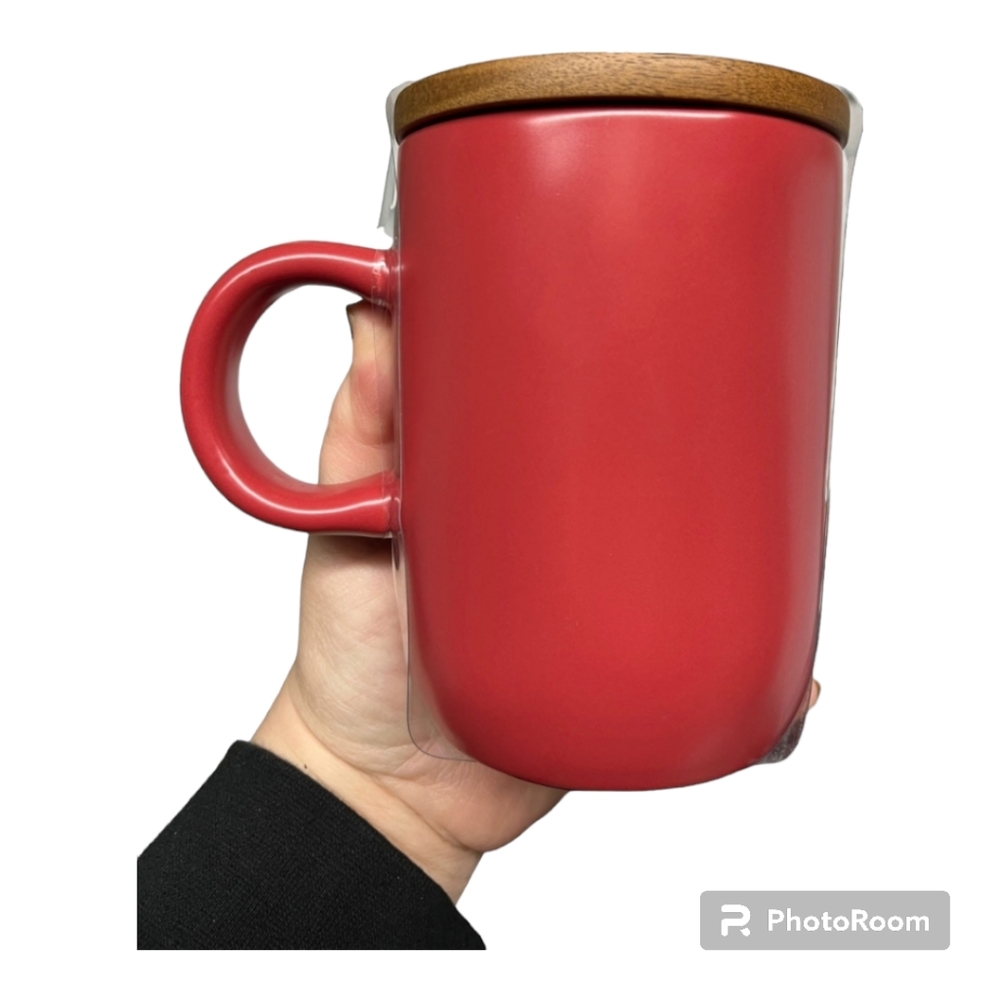 Rae Dunn Red Merry Christmas Wood Snowflake Mug